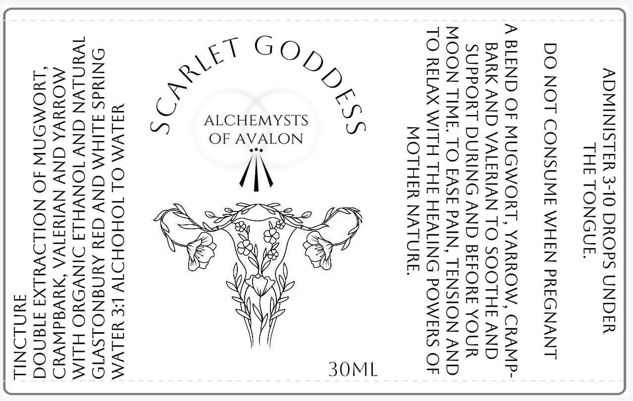 Scarlett Goddess Tincture with Mugwort, Crampbark, Valerian, and Yarrow  – 30ml