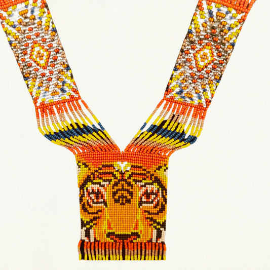 Huichol Beaded Tiger Necklace – Sacred Beadwork from Mexico
