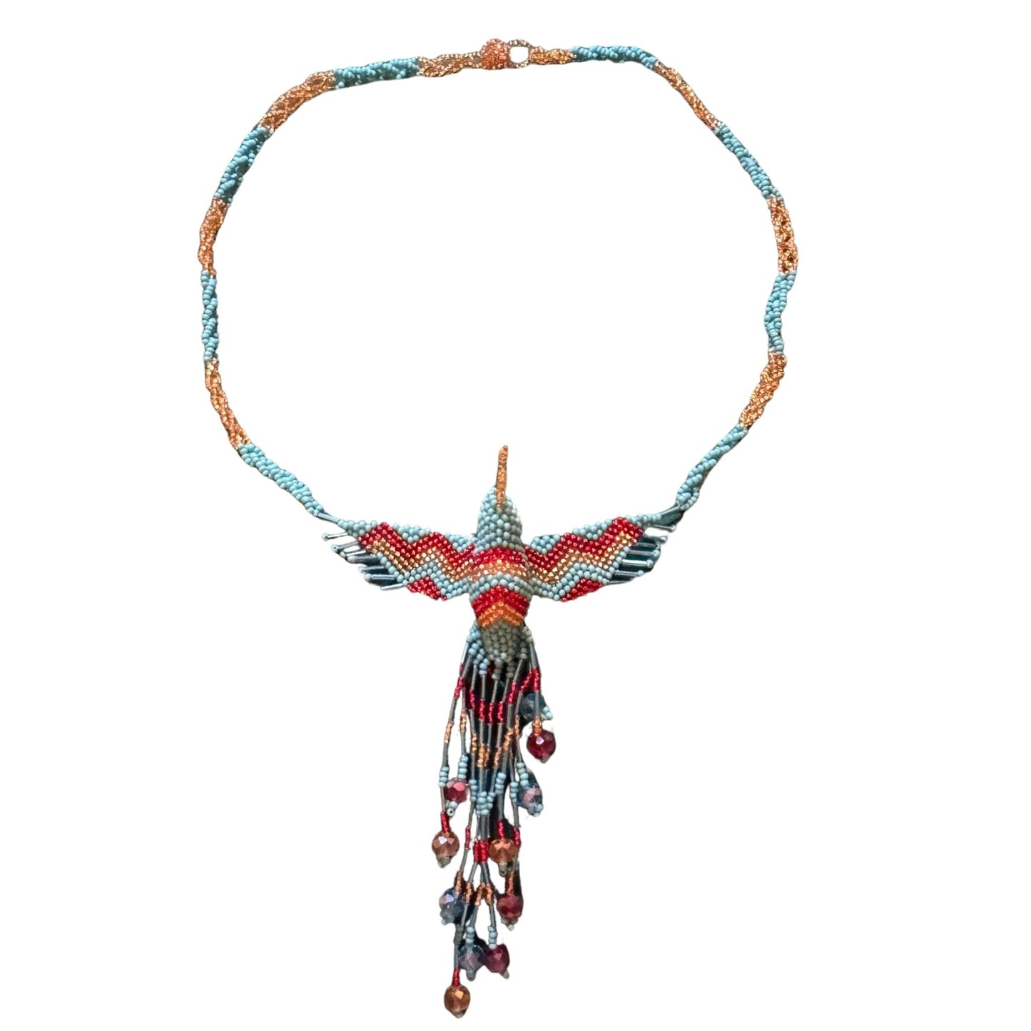Huichol Hummingbird Beaded Necklace – Sacred Beadwork from Mexico
