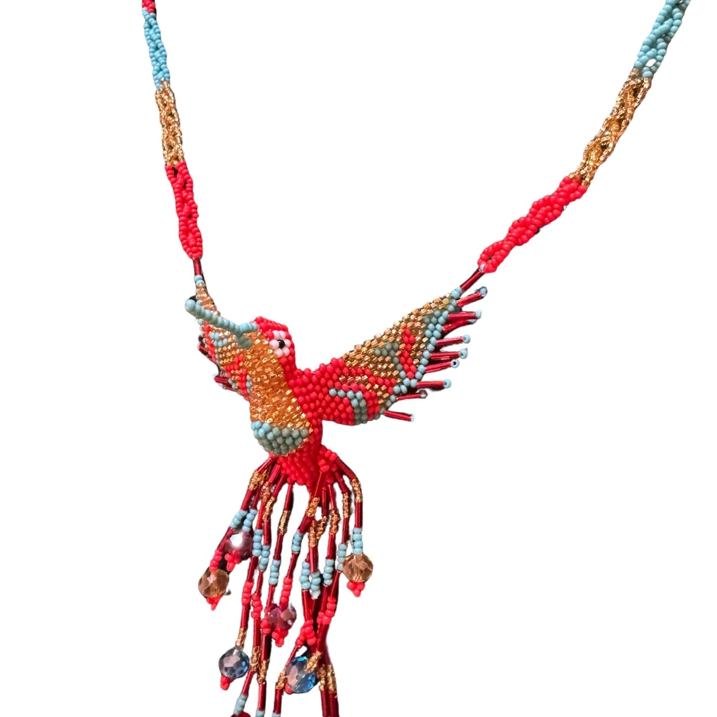Huichol Hummingbird Beaded Necklace – Sacred Beadwork from Mexico
