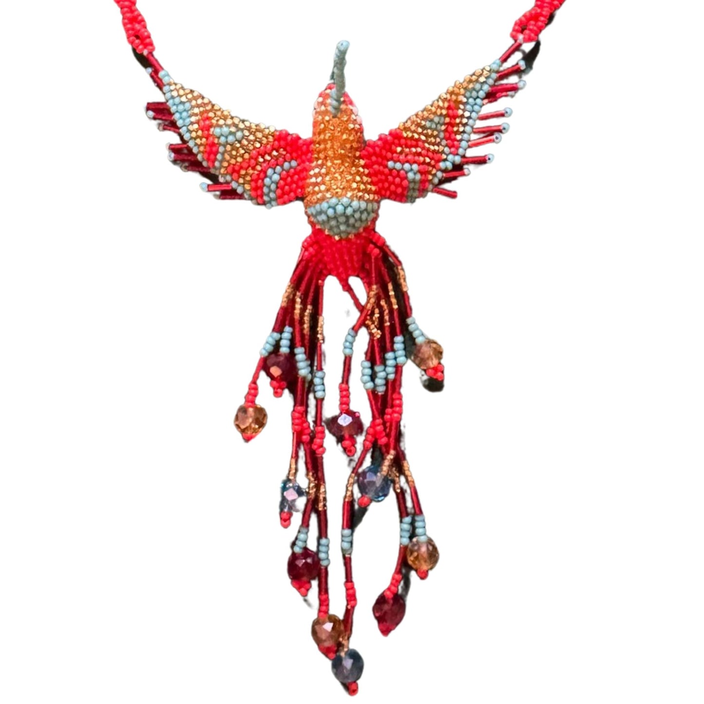 Huichol Hummingbird Beaded Necklace – Sacred Beadwork from Mexico
